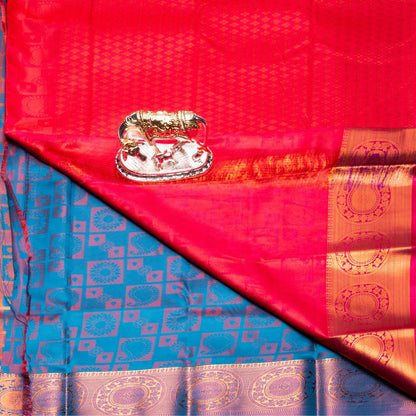 Kanchipuram Tissue Ananda Blue Silk Saree | KA10187