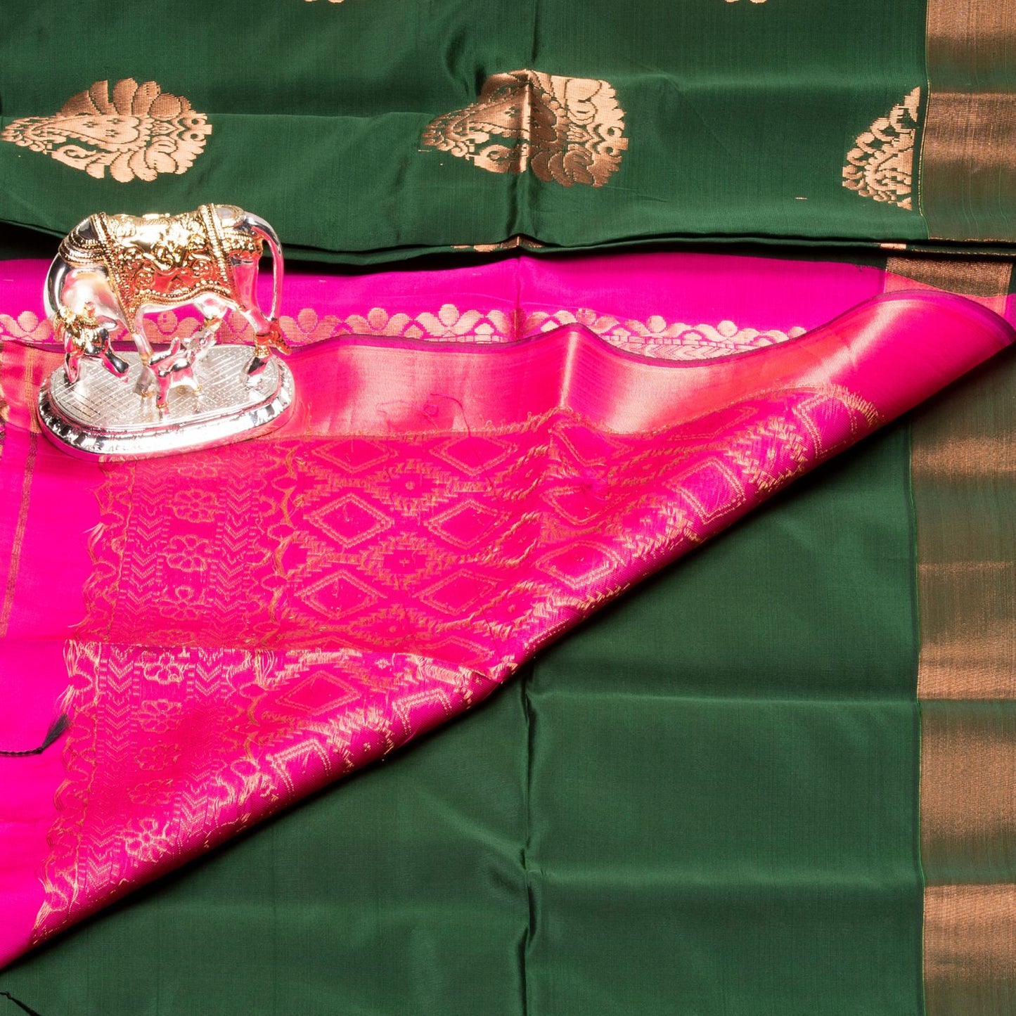 Kanchipuram Soft Thread Dark Green Silk Saree | KA10047
