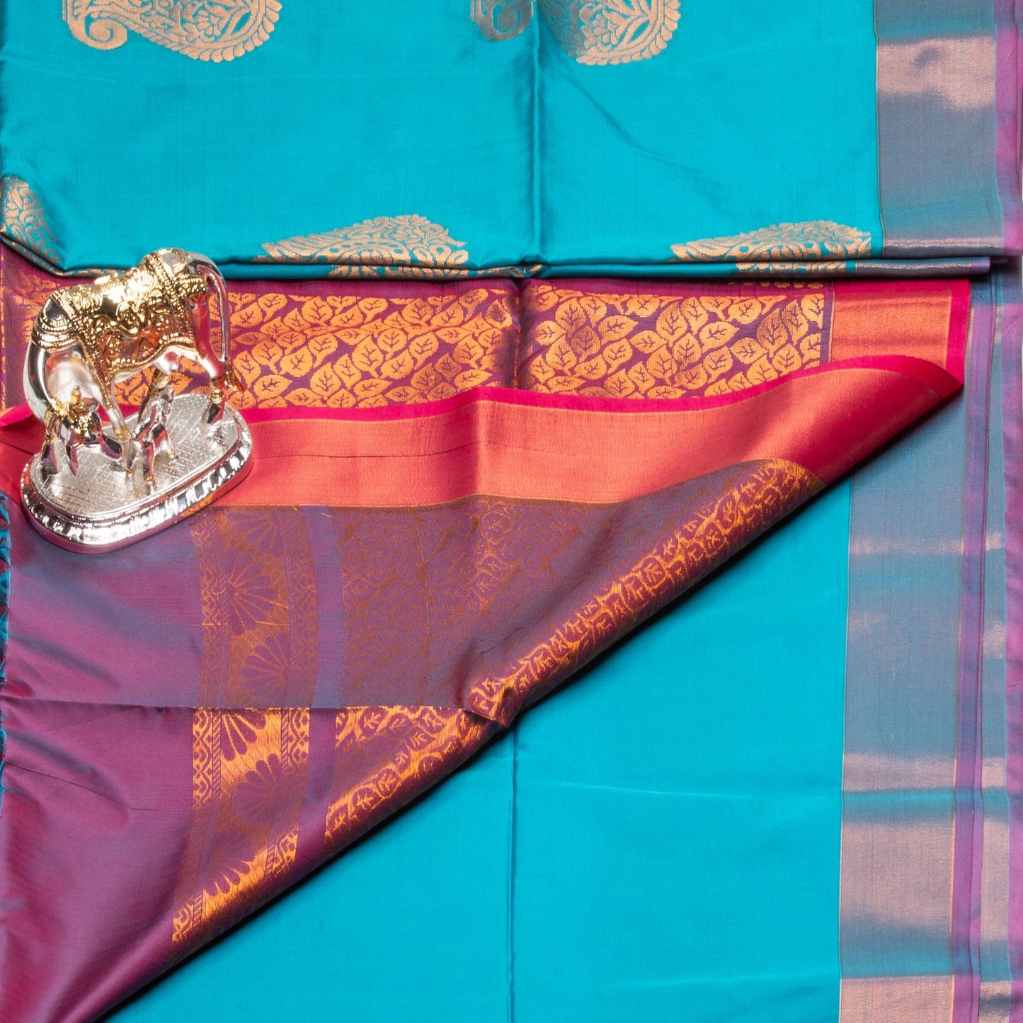 Kanchipuram Soft Thread Teal Silk Saree | KA10054