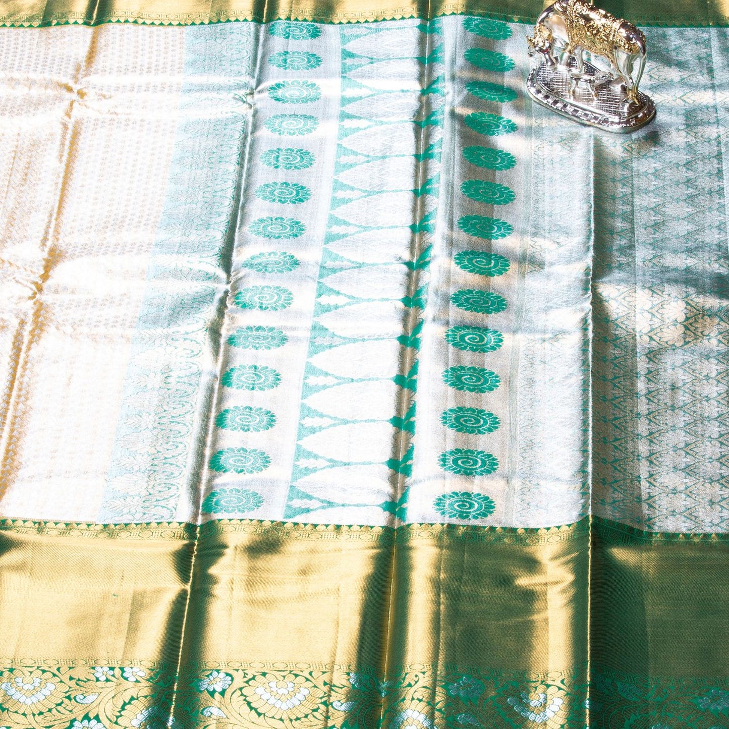 Kanchipuram Tissue Half White Gold Silk Saree | KA10170