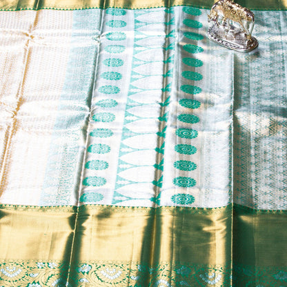 Kanchipuram Tissue Half White Gold Silk Saree | KA10170
