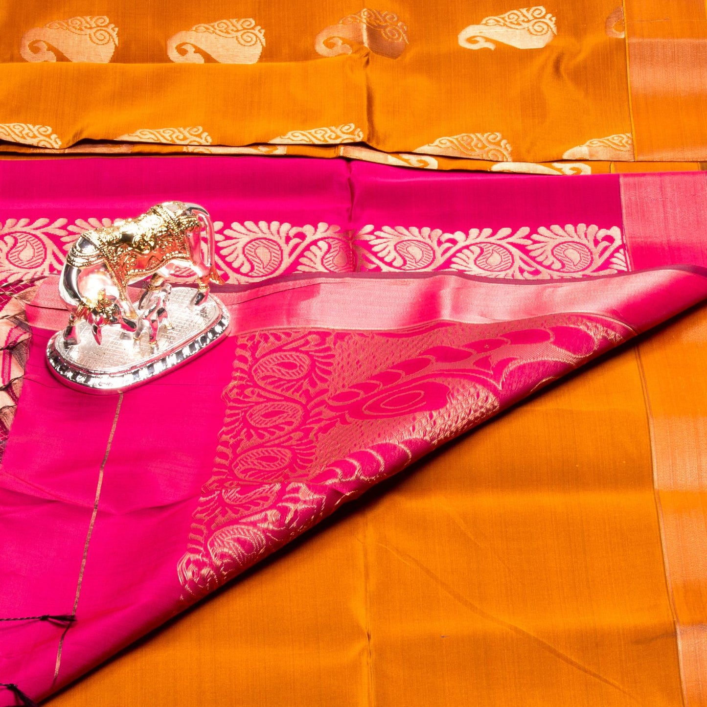 Kanchipuram Soft Thread Dark Orange Silk Saree | KA10040