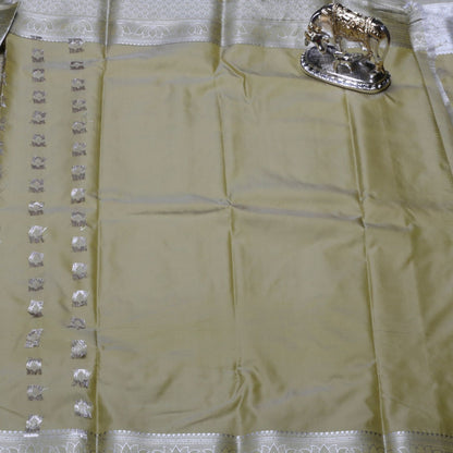 Silver Butta Light Golden Yellow Silk Saree | KA10056