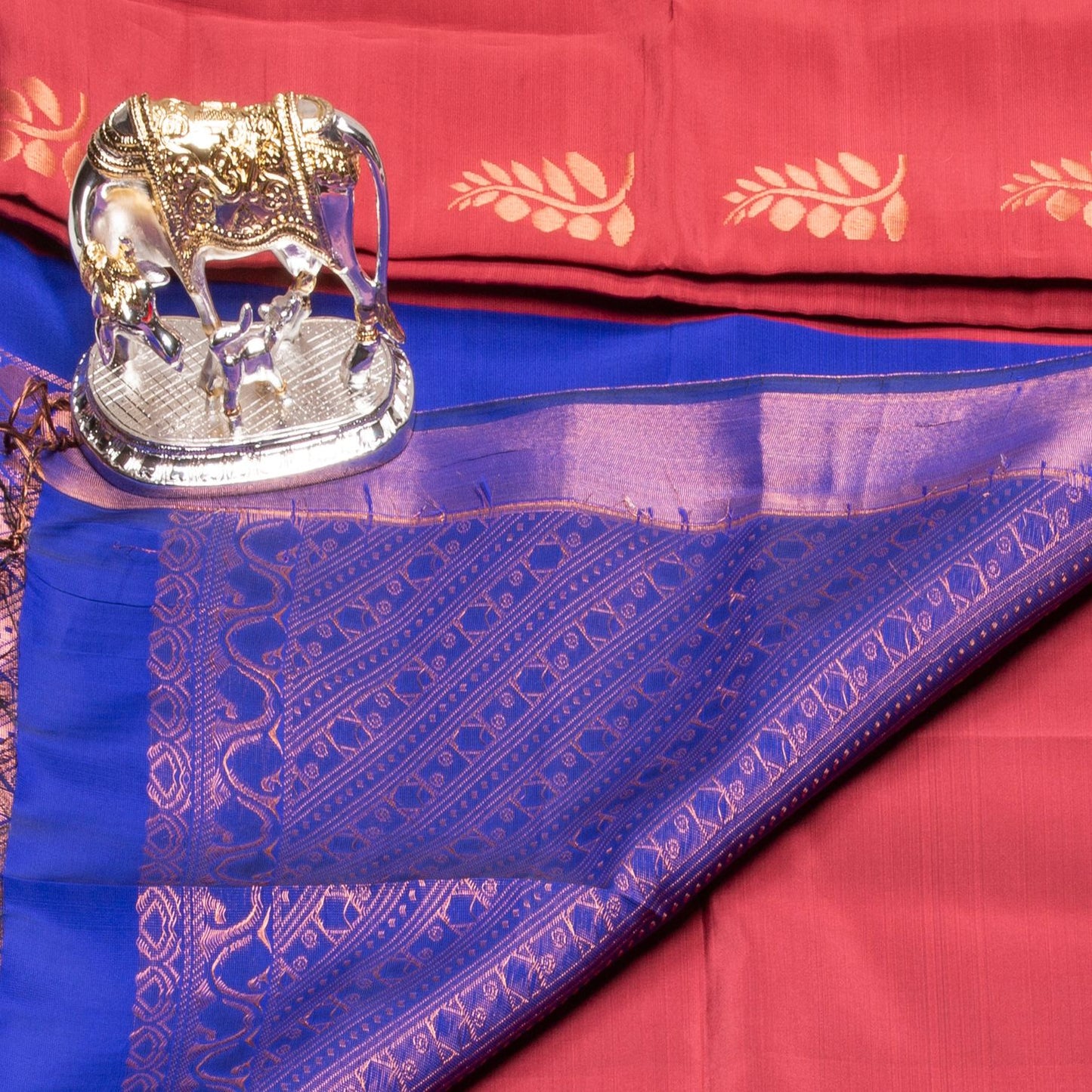 Kanchipuram Soft Thread Dark Coral Silk Saree | KA10042