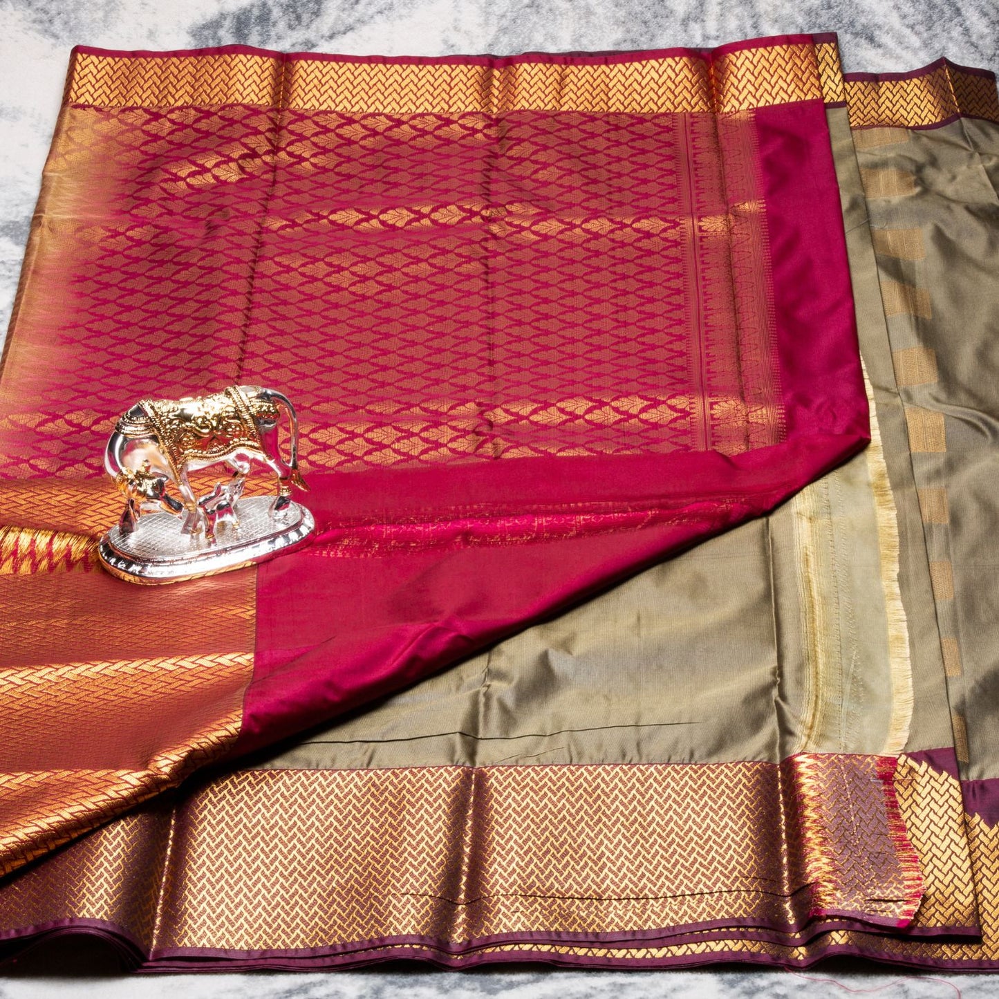 Kanchipuram Traditional Moss Green Silk Saree | KA10123