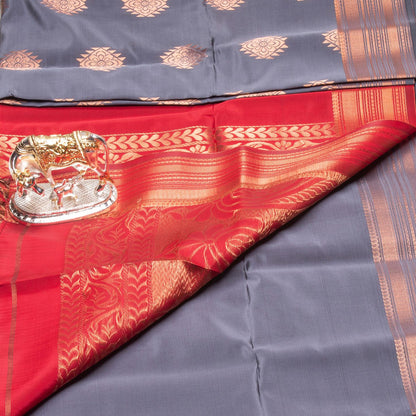 Kanchipuram Soft Thread Grey Silk Saree | KA10045