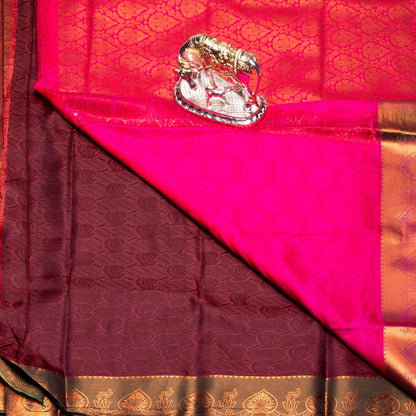 Kanchipuram Tissue Wine Brown Silk Saree | KA10189