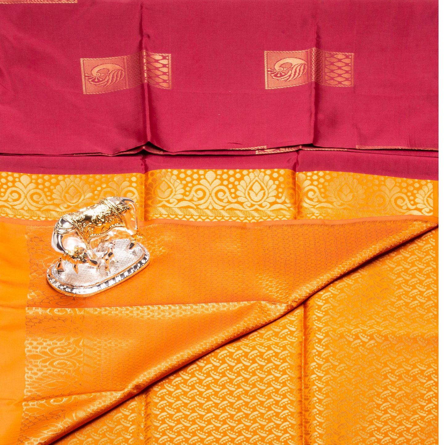 Kanchipuram Thread Red Plum Silk Saree | KA10028
