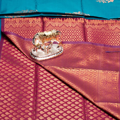 Kanchipuram Thread Teal Silk Saree | KA10031