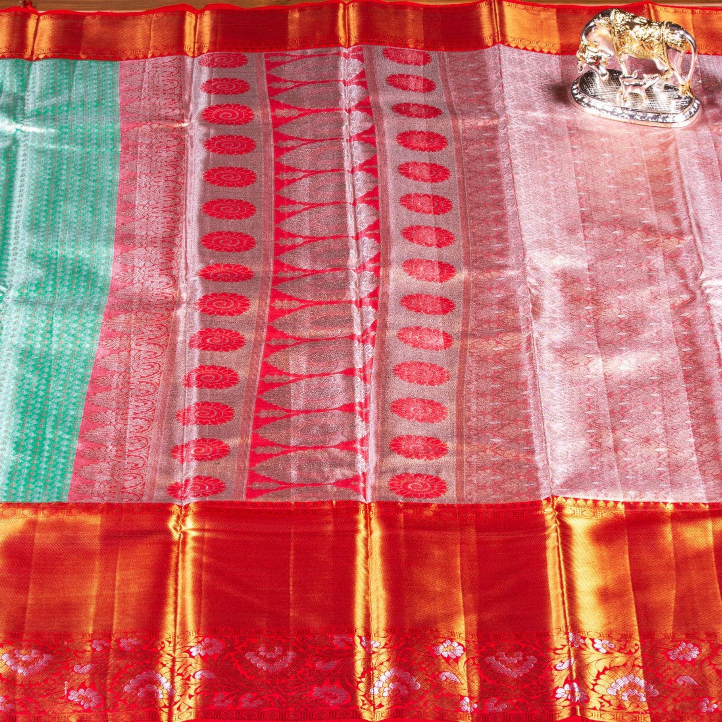 Kanchipuram Tissue Pista Green Silk Saree | KA10173
