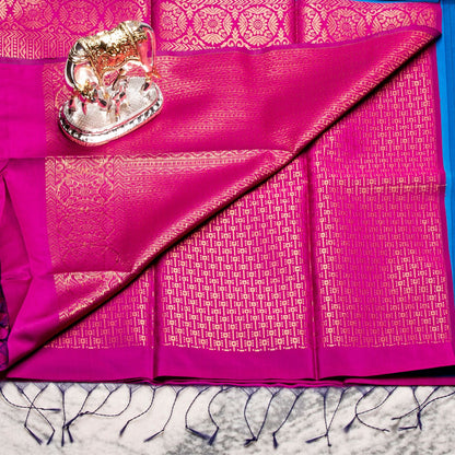Kanchipuram Thread Dark Sky Blue Silk Saree | KA10033
