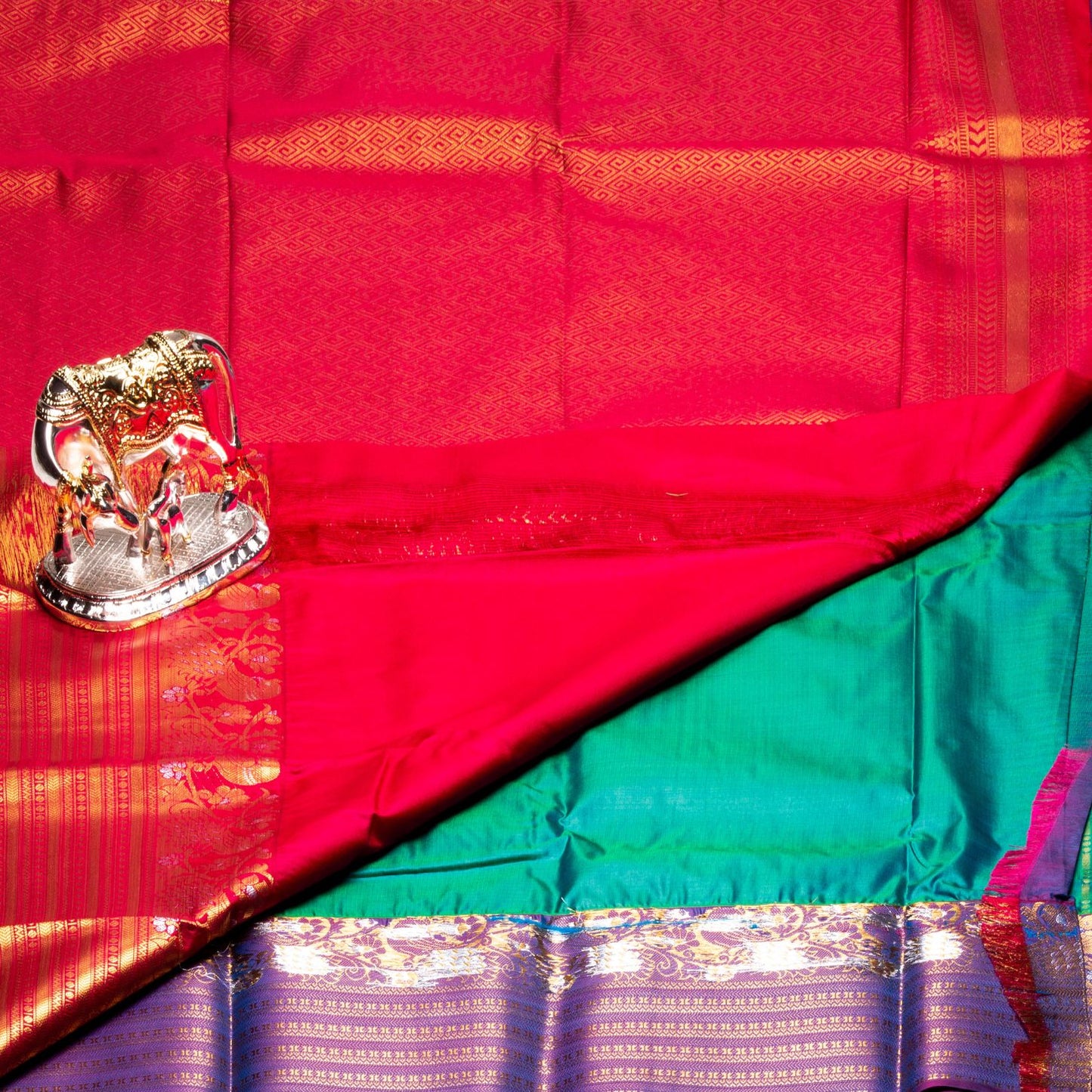 Kanchipuram Zary Medium Sea Green Silk Saree | KA10099