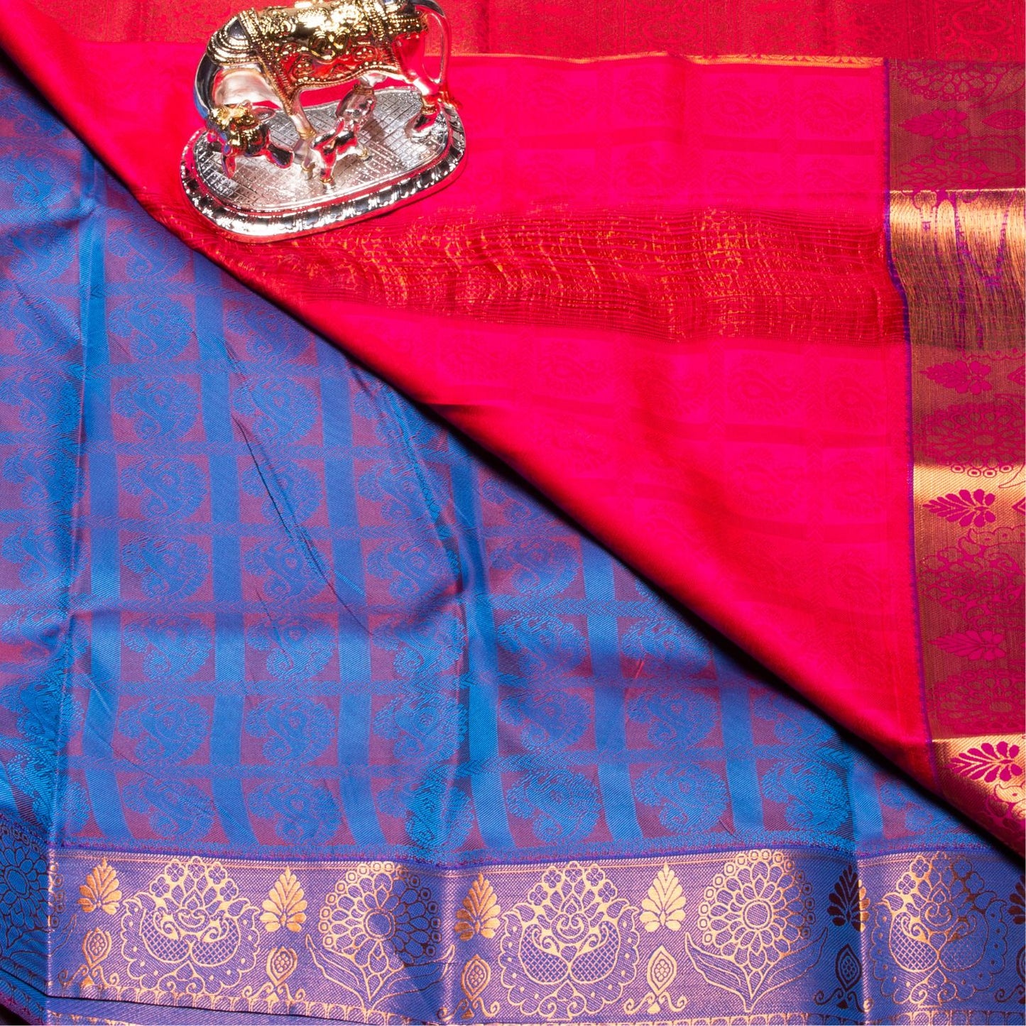 Kanchipuram Tissue Rama Blue Silk Saree | KA10216