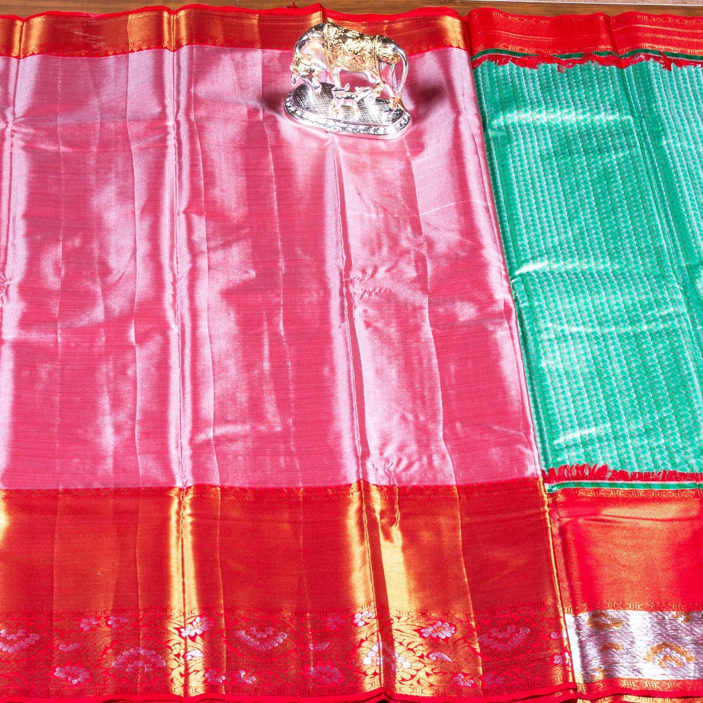 Kanchipuram Tissue Pista Green Silk Saree | KA10173
