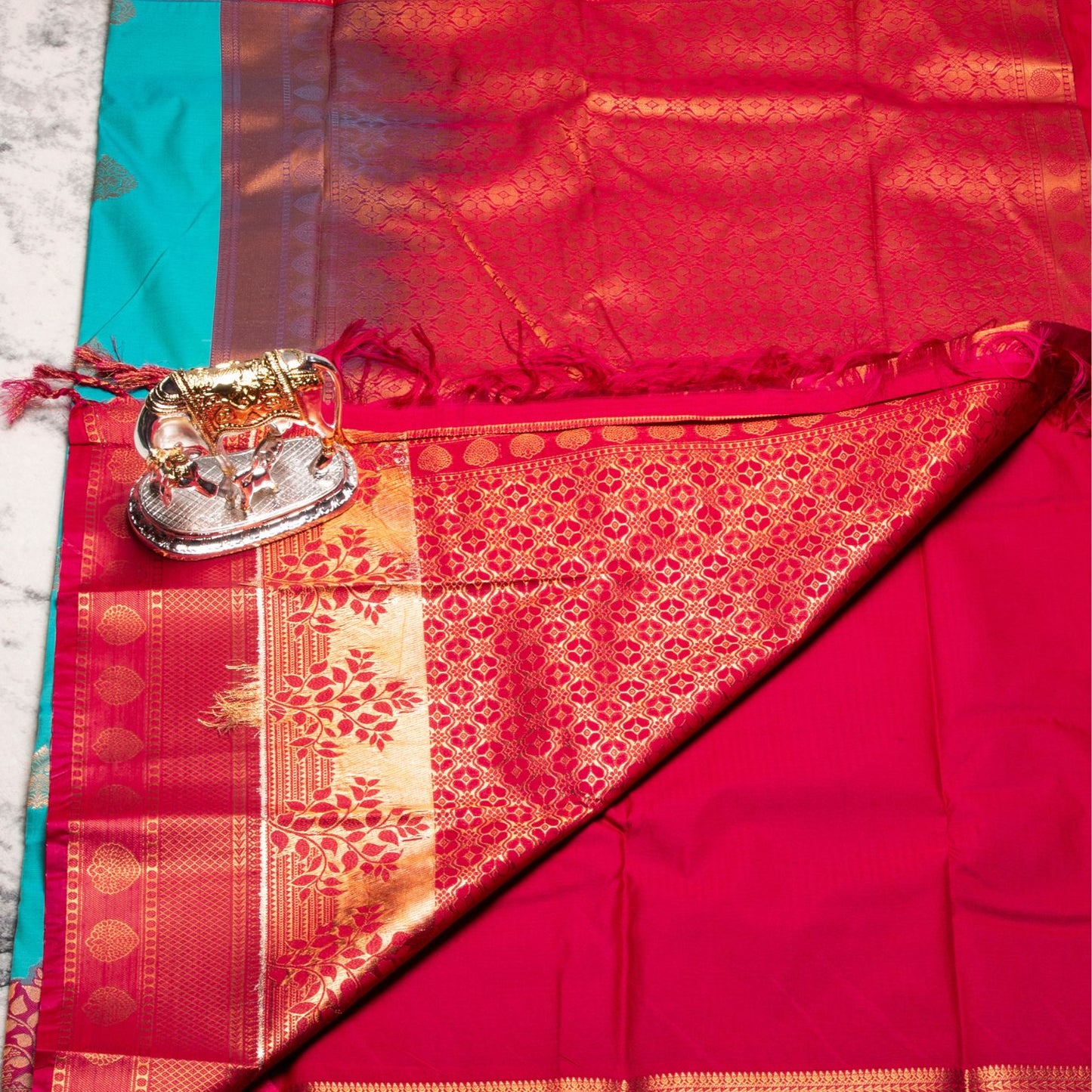 Kanchipuram Traditional Teal Silk Saree | KA10150