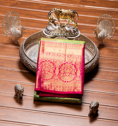 Kanchipuram Tissue Parrot Green Silk Saree | KA10179