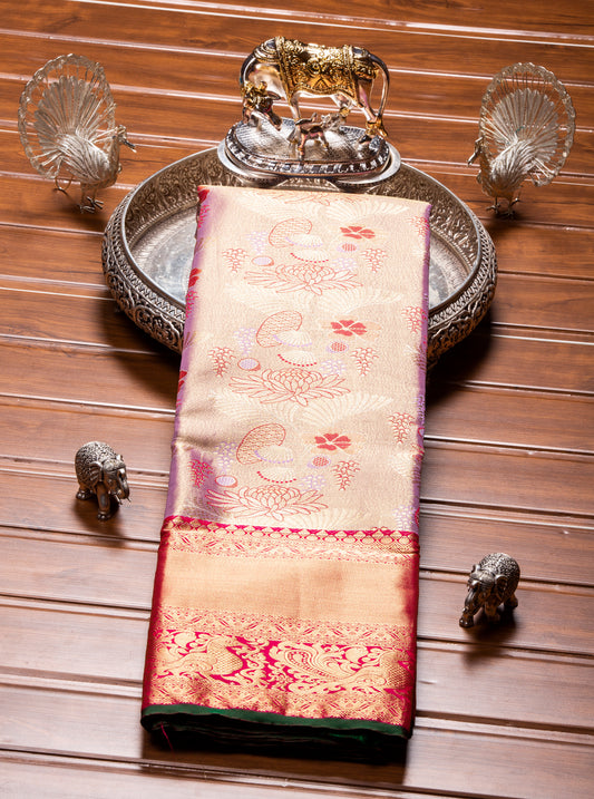 Kanchipuram Tissue Golden Lavender Silk Saree | KA10178