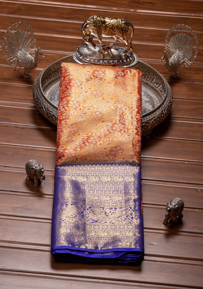 Kanchipuram Tissue Coral Silk Saree | KA10177