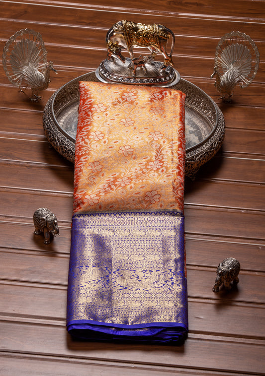 Kanchipuram Tissue Coral Silk Saree | KA10177