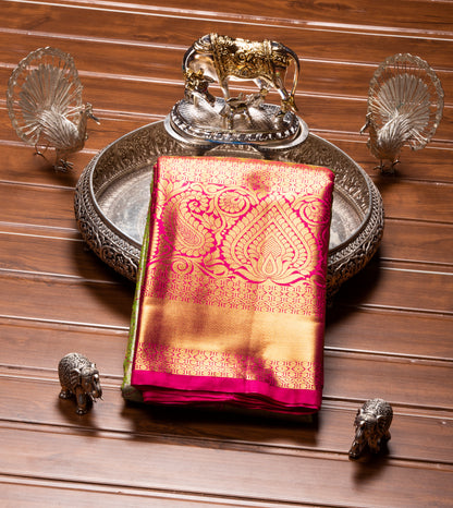 Kanchipuram Tissue Spear Mint Silk Saree | KA10176