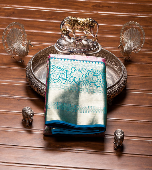 Kanchipuram Tissue Carnation Pink Silk Saree | KA10175