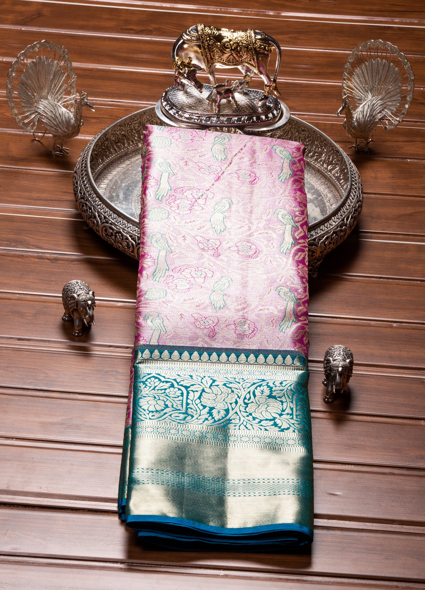 Kanchipuram Tissue Carnation Pink Silk Saree | KA10175