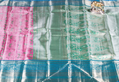 Kanchipuram Tissue Carnation Pink Silk Saree | KA10175