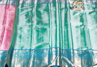 Kanchipuram Tissue Carnation Pink Silk Saree | KA10175