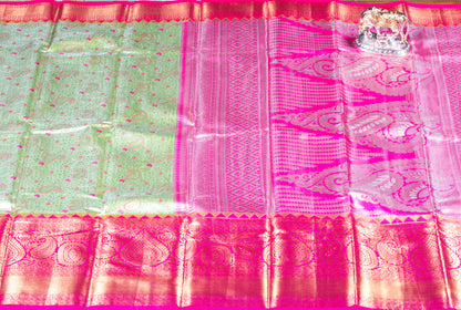 Kanchipuram Tissue Spear Mint Silk Saree | KA10176