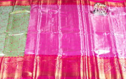 Kanchipuram Tissue Spear Mint Silk Saree | KA10176