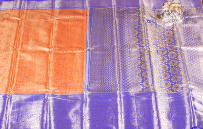 Kanchipuram Tissue Coral Silk Saree | KA10177