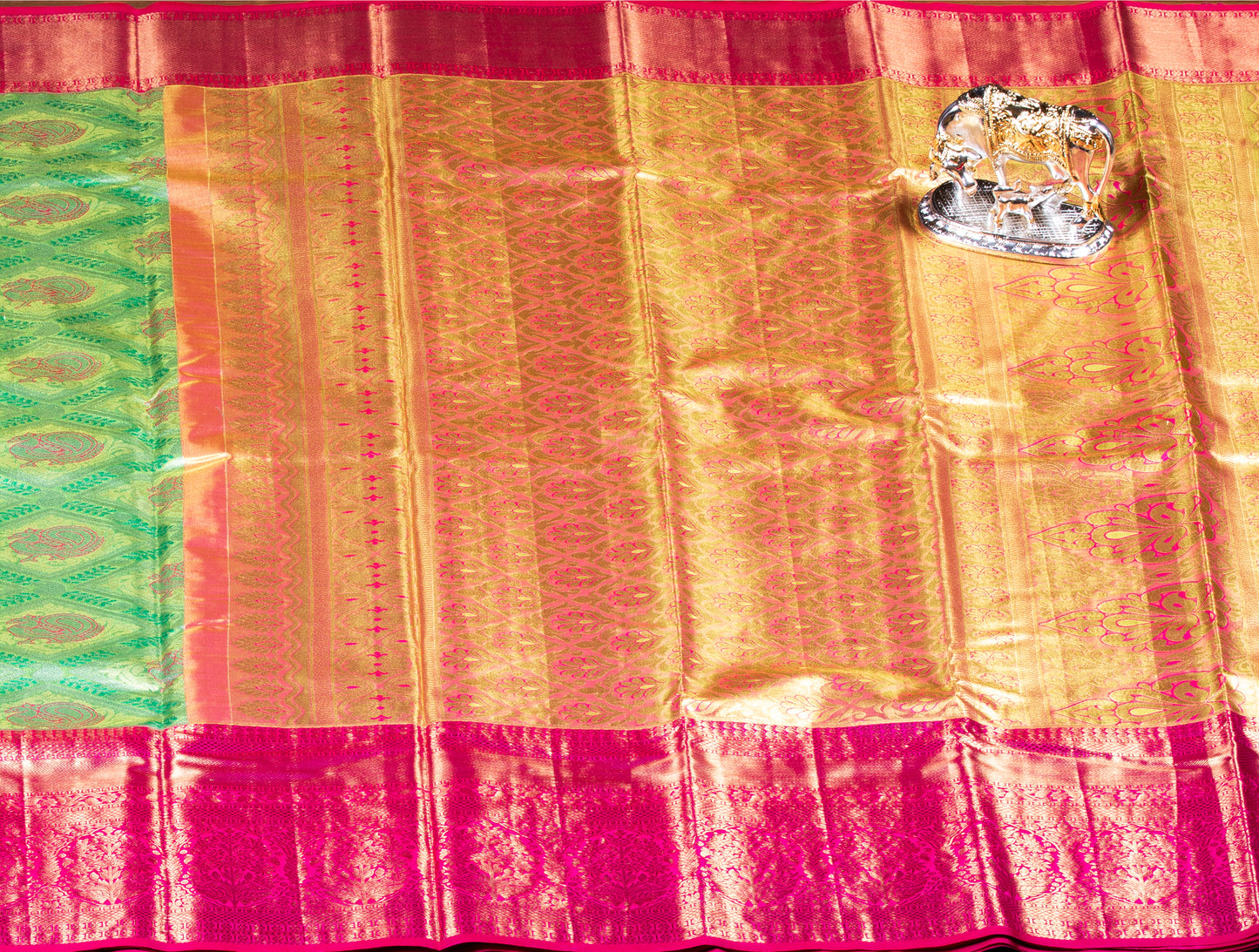 Kanchipuram Tissue Parrot Green Silk Saree | KA10179