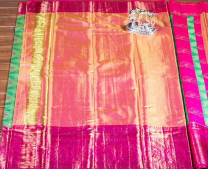 Kanchipuram Tissue Parrot Green Silk Saree | KA10179