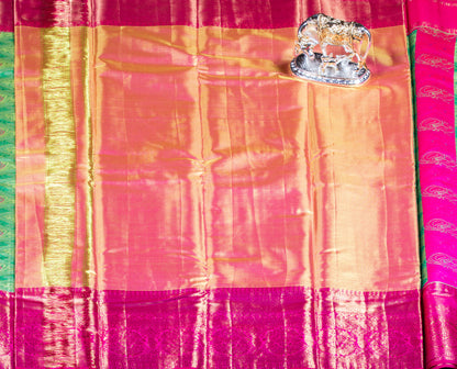 Kanchipuram Tissue Parrot Green Silk Saree | KA10179
